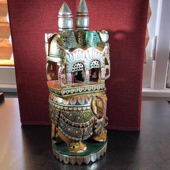 Kadamba Ambari Wooden Handcrafted Painted Elephant Figure 10” India Artwork - Picture 9 of 16